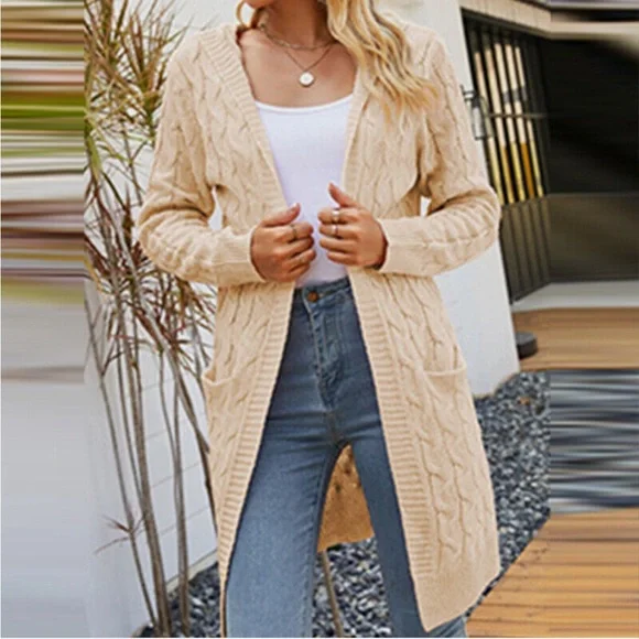 NWT Women’s Cardigan Sweater, Open Front, Beige, - Picture 5 of 15